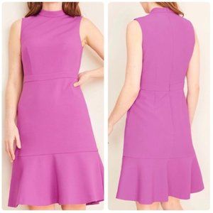Ann Taylor Flounce Skirt Mock Neck Fuchsia Shift Dress - Sz. 14